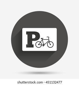 Parking sign icon. Bicycle parking symbol. Circle flat button with shadow. Vector