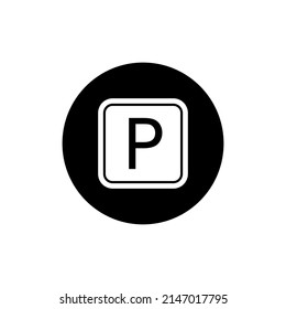 Parking sign icon in black round