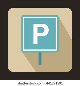 Parking sign icon in flat style on a beige background