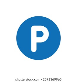 Parking sign icon on blue circle. Letter P symbol