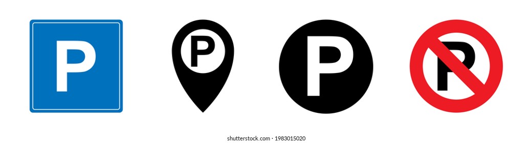 Parking sign icon set simple design