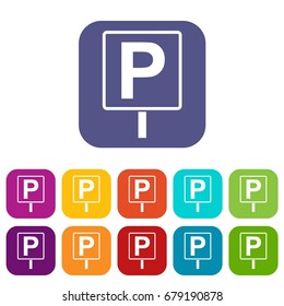 Parking sign icons set vector illustration in flat style In colors red, blue, green and other