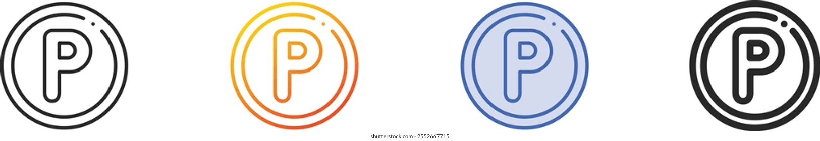 sinal de estacionamento icon.Thin Linear, Gradiente, Blue Stroke e negrito Estilo Design Isolado no fundo branco