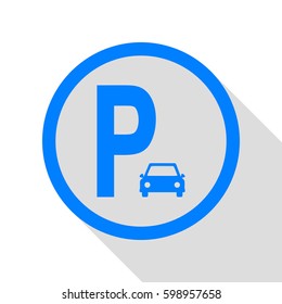 Parking sign illustration. Vector. Azure icon with flat style shadow path on white background.