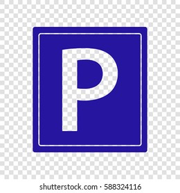 Parking sign illustration. Vector. Blue icon on transparent background.