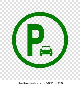 Parking sign illustration. Vector. Dark green icon on transparent background.