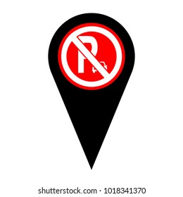 Parking sign illustration. Vector. Flat white icon in red circle at black marker on white background. Isolated.