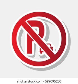 Parking sign illustration. Vector. New year reddish icon with outside stroke and gray shadow on light gray background.
