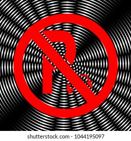 Parking sign illustration. Vector. Red icon on white and black radial interference as background.