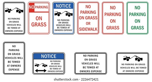 Parking sign and label no parking on grass set vector