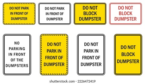 Carteles de estacionamiento y etiquetas no estacionadas frente a la zona de vertederos