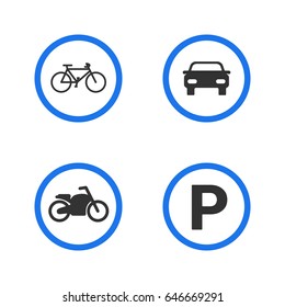 Parking sign. Motorcycle, bicycle, car. Vector illustration isolated on a white background.