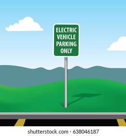 parking sign and spot reserved for electric vehicles only