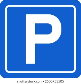 Parking sign vector illustration, blue colour P sign, Isolated vector illustration, Letter P symbol, valet parking sign, Reserved parking symbol, paidparking zone, parking area icon.