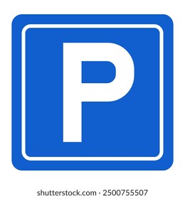 Parking sign vector illustration, blue colour P sign, Isolated vector illustration, Letter P symbol, valet parking sign, Reserved parking symbol, paidparking zone, parking area icon.