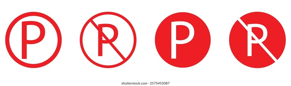 Parking sign vector illustration, red color P sign, Isolated vector illustration, Letter P symbol, valet parking sign, Reserved parking symbol, paid zone, parking area icon.