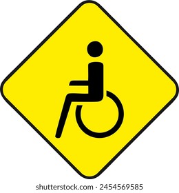 Parking sign for wheelchair. Black traffic signs on yellow background.Isolated vector illustration. the sign only for wheelchair.