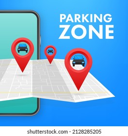 Signo de estacionamiento, alfiler de mapa de zona de estacionamiento. Señal de calle. Icono de estacionamiento. Ilustración de material vectorial