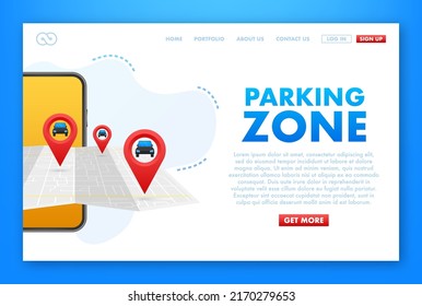 Parking sign, Parking zone map pin. Street road sign. Car park icon. Vector stock illustration.