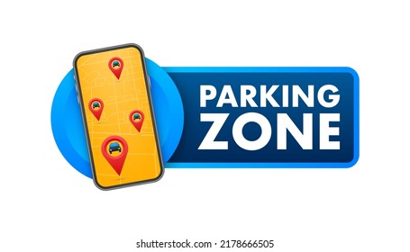 Parking sign, Parking zone map pin. Street road sign. Car park icon. Vector stock illustration.