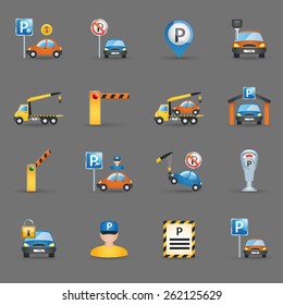 Parking lot signs and automatic access control gates and barriers pictograms collection flat abstract isolated vector illustration