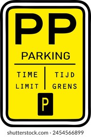 Parking sign.White traffic signs on yellow background.Isolated vector illustration. the parking used the time and limit to used.