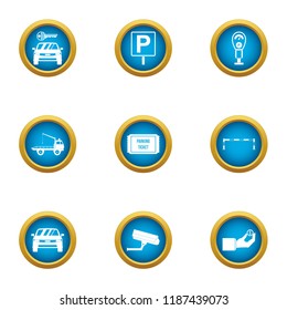 Parking site icons set. Flat set of 9 parking site vector icons for web isolated on white background
