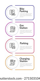 Parking sites and charging stations rounded vertical infographic 4 steps. Vehicle services on way. Road infrastructure. Editable thin line icons diagram process