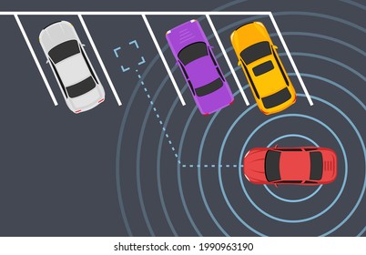 Parking smart car sensor autonomous view. Automobile park assist drive safety