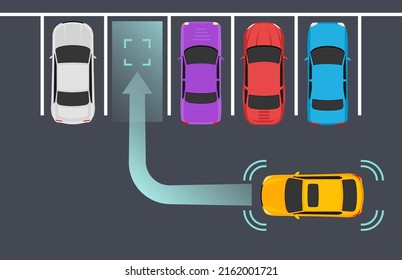 Parking smart car sensor autonomous view. Automobile park assist drive safety