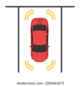 Parking smart car sensor autonomous view. Automobile park assist drive safety