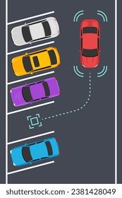 Parking smart car sensor autonomous view. Automobile park assist drive safety