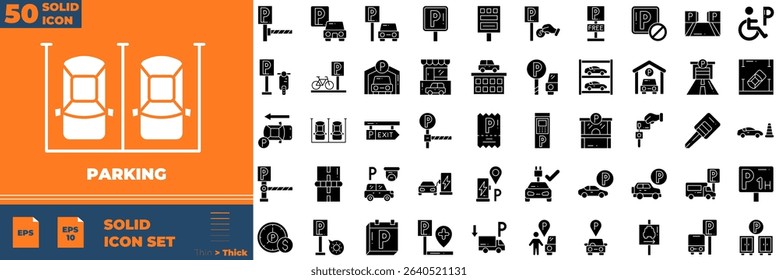 Parking Solid Editable Icons set. Vector illustration in modern thin solid style of parking icons: road, prohibited, traffic, etc