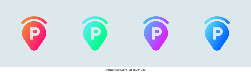 Icono de estacionamiento sólido en colores degradados. Ilustración vectorial de carteles de automóviles.