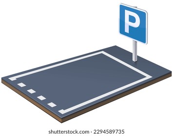 parking space in 3d with its road sign and floor markings (cut out)