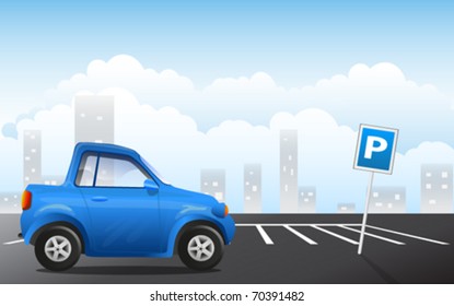 parking space with blue car