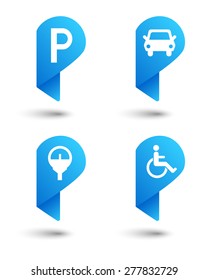 Parking space concept set as map pin pointer