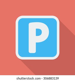Parking symbol icon. Flat vector related icon with long shadow for web and mobile applications. It can be used as - logo, pictogram, icon, infographic element. Vector Illustration.
