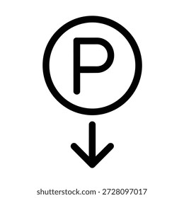 Parking symbol indicates the direction to parking, guiding drivers to the designated area.