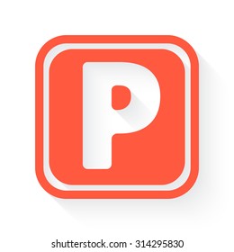 Parking symbol in orange with drop shadow on white