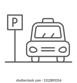 Parking thin line icon, auto and place, car zone sign, vector graphics, a linear pattern on a white background, eps 10.