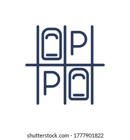 Parking lot thin line icon. Vacant slots, vehicles, top view isolated outline sign. Car driving, parking area, transport concept. Vector illustration symbol element for web design and apps