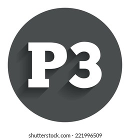 Parking third floor sign icon. Car parking P3 symbol. Circle flat button with shadow. Modern UI website navigation. Vector