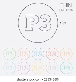 Parking third floor sign icon. Car parking P3 symbol. Thin line circle web icons with outline. Vector