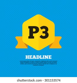 Parking third floor sign icon. Car parking P3 symbol. Yellow label tag. Circles seamless pattern on back. Vector