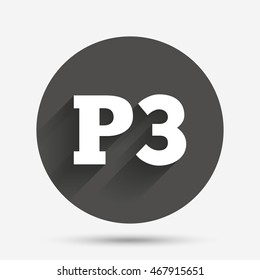 Parking third floor sign icon. Car parking P3 symbol. Circle flat button with shadow. Vector