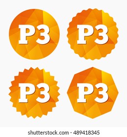 Parking third floor sign icon. Car parking P3 symbol. Triangular low poly buttons with flat icon. Vector