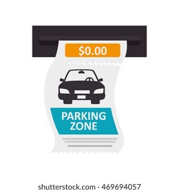 parking ticket auto zone paper pay money push card car vector isolated illustration