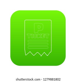 Parking ticket icon green vector isolated on white background