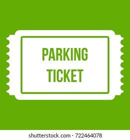 Parking ticket icon white isolated on green background. Vector illustration